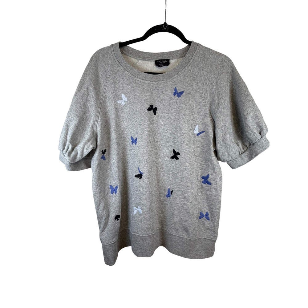 Kate Spade New York Grey Butterfly Embroidered Puff Sleeve Sweatshirt XL